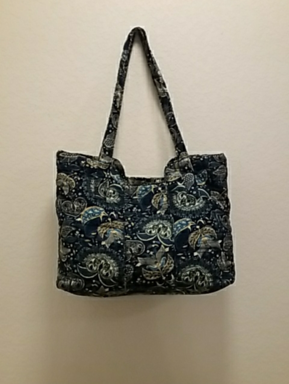 Quilted Paisley Print Tote Bag - Navy